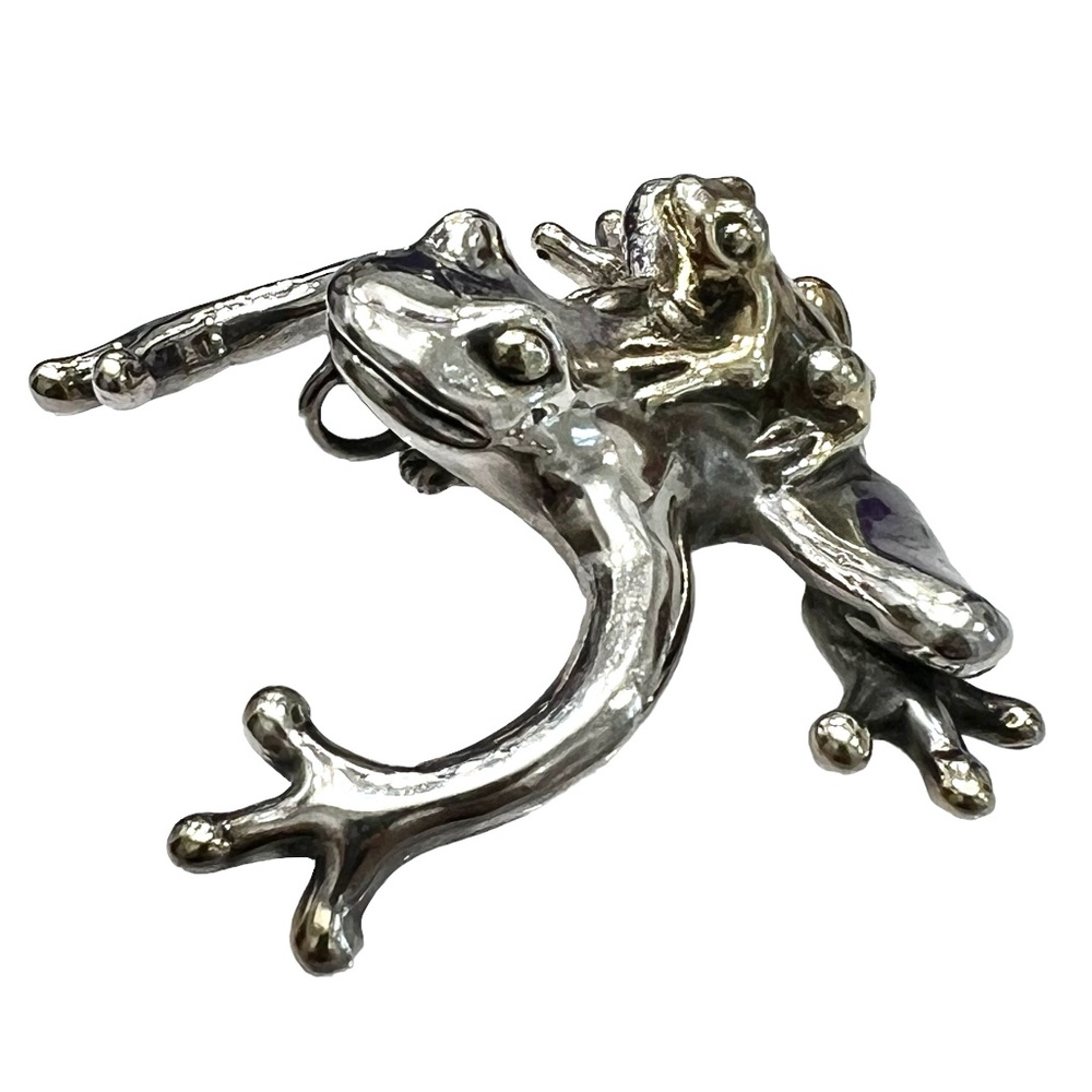 VINTAGE STERLING SILVER LEAP FROG BROOCH SMALL & BIG FROG